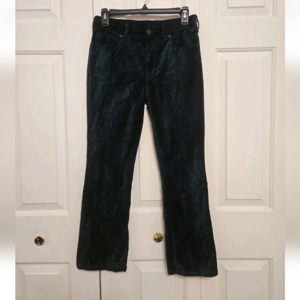 Free People Emerald Green Velvet High Rise Cropped Bootcut Jeans Size 27